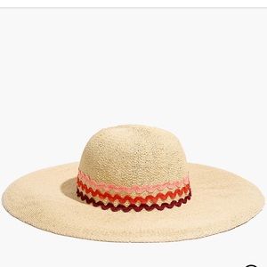 Madewell Natural Straw Wide-Brim Hat with Pink and Red Trim